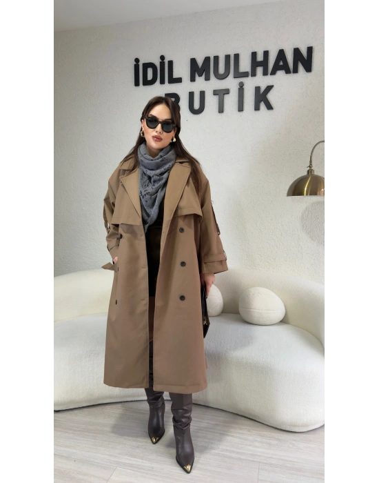 Mocca Düğme Detaylı Trençkot
