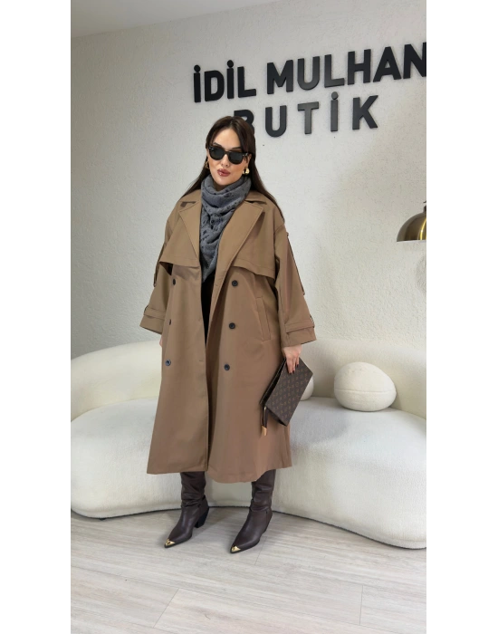 Mocca Düğme Detaylı Trençkot