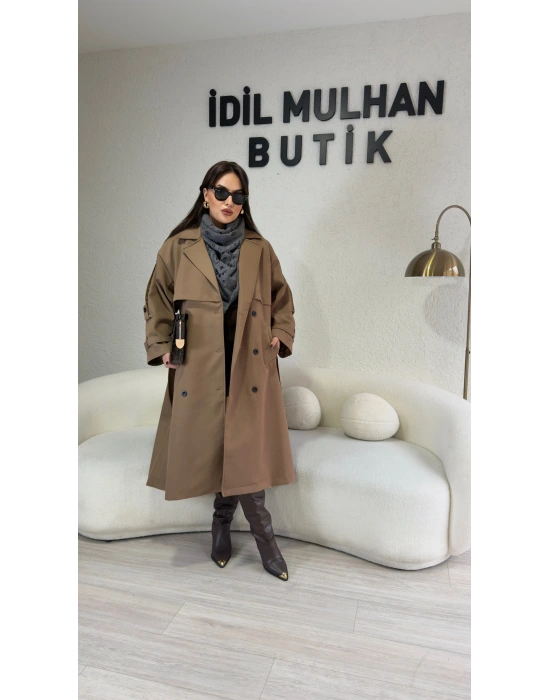 Mocca Düğme Detaylı Trençkot