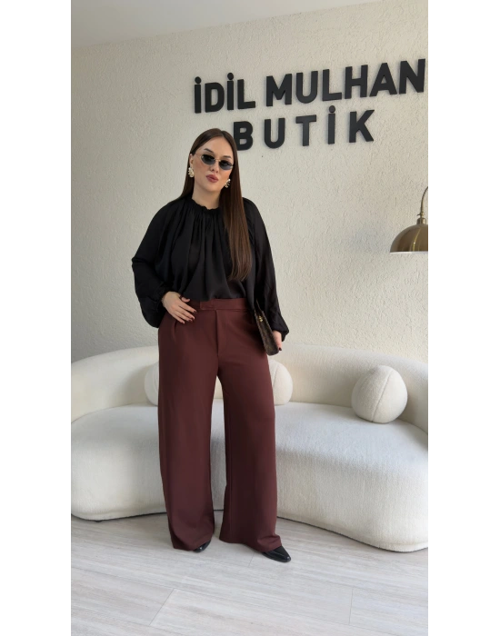 Kahverengi Cırtcırtlı Palazzo Pantolon