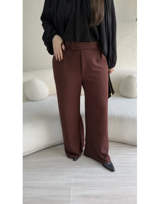 Kahverengi Cırtcırtlı Palazzo Pantolon