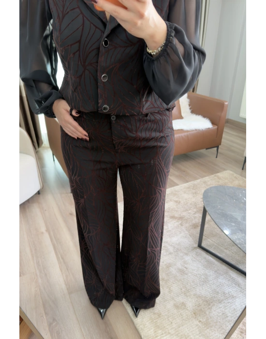 Flok Baskılı Yüksek Bel Pantolon