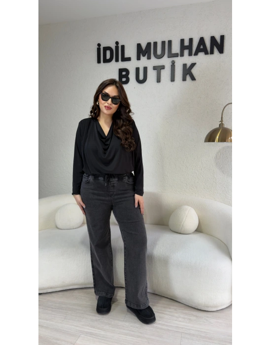 Füme Beli Lastikli Jean