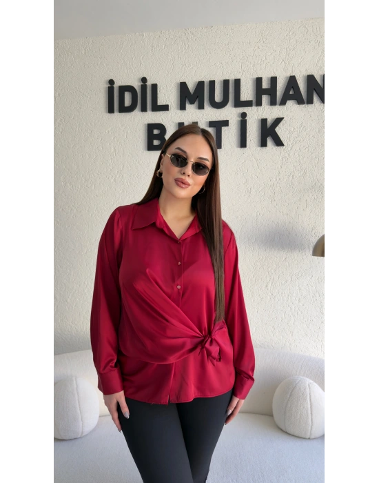 Kırmızı Saten Yandan Bağlamalı Gömlek