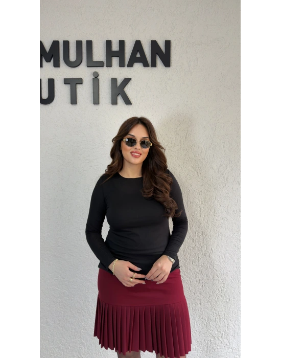 Siyah Likralı Transparan Bluz