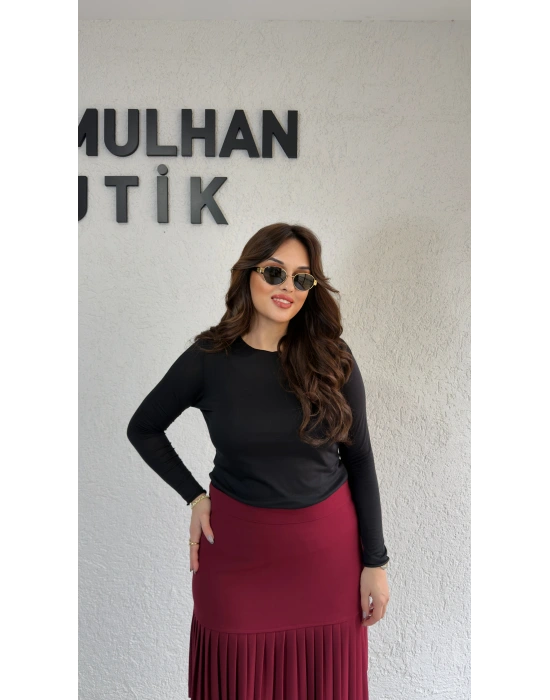 Siyah Likralı Transparan Bluz