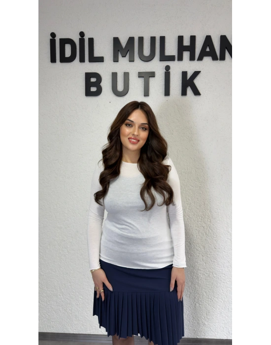 Beyaz Likralı Transparan Bluz