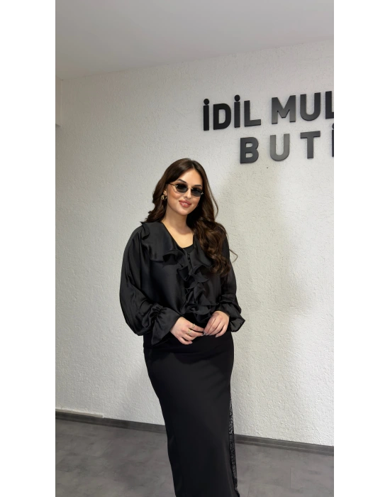 Siyah Volanlı Premium Bluz