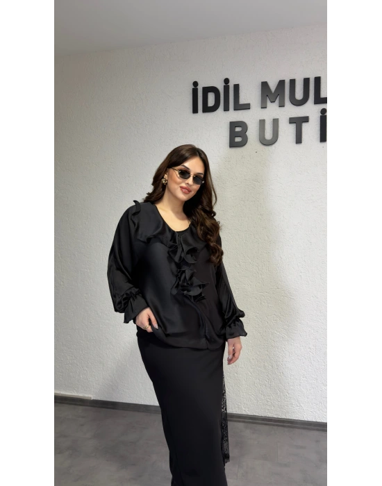 Siyah Volanlı Premium Bluz