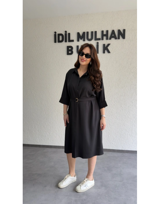 Siyah Kuşaklı Premium Gömlek Elbise