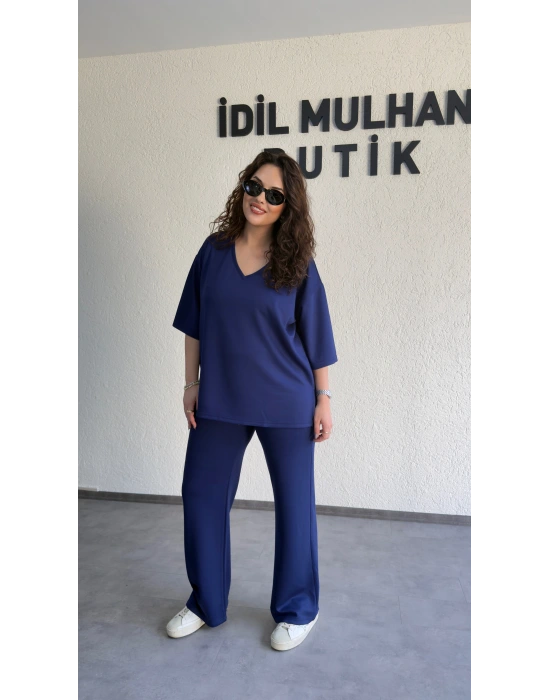 Lacivert Oysh Kumaş V Yaka Salaş Takım