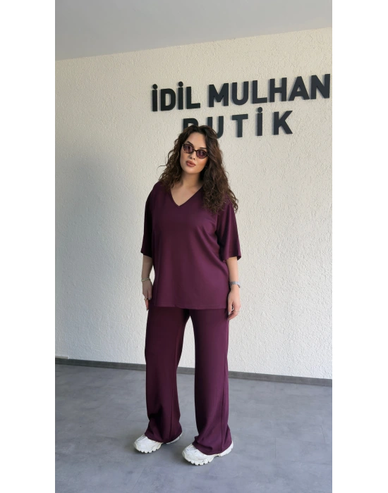 Bordo Oysh Kumaş V Yaka Salaş Takım