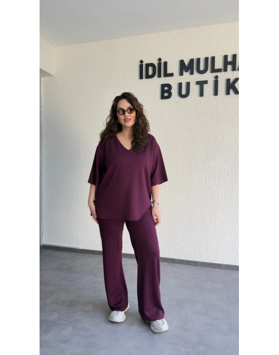 Bordo Oysh Kumaş V Yaka Salaş Takım