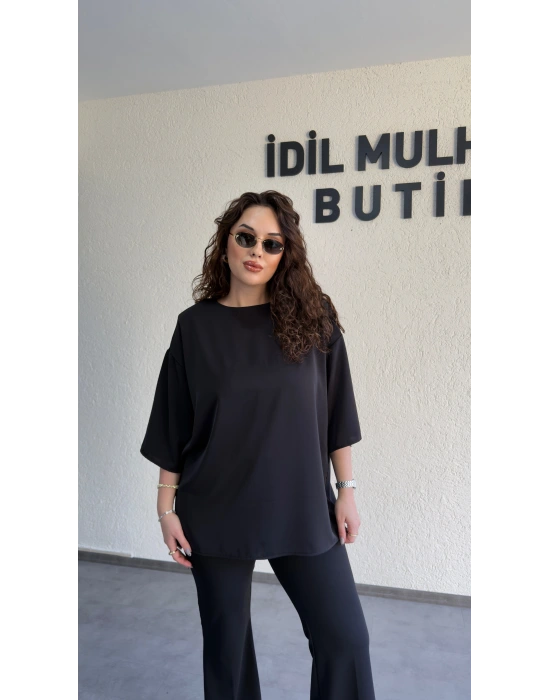 Siyah İpek Krep Vatkalı Bluz