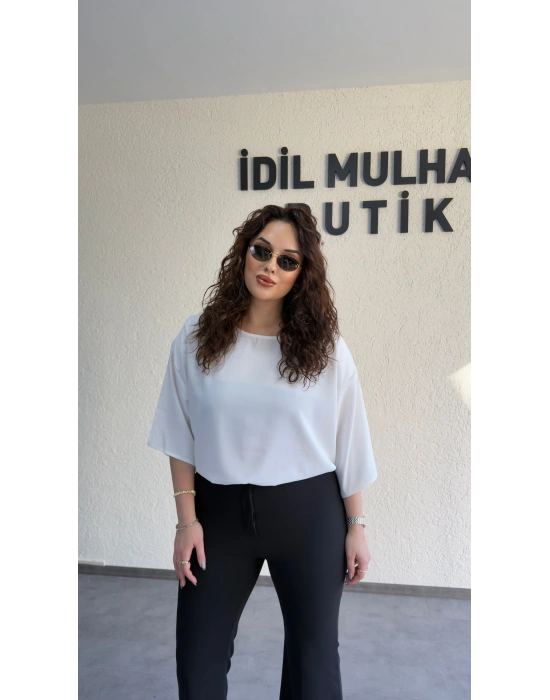 Beyaz İpek Krep Vatkalı Bluz