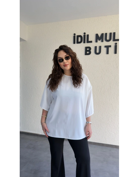 Beyaz İpek Krep Vatkalı Bluz