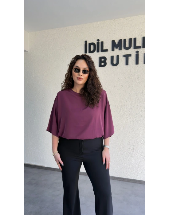 Bordo İpek Krep Vatkalı Bluz