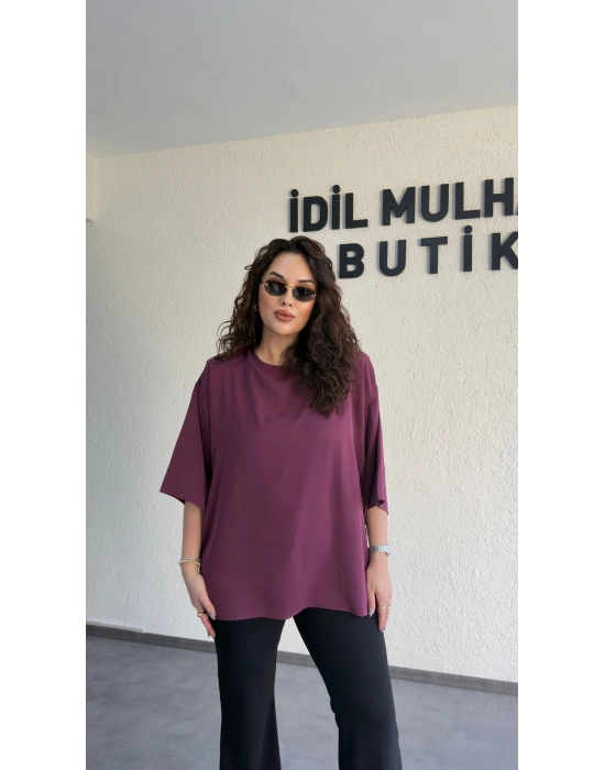 Bordo İpek Krep Vatkalı Bluz