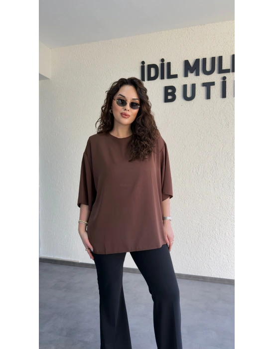 Kahverengi İpek Krep Vatkalı Bluz