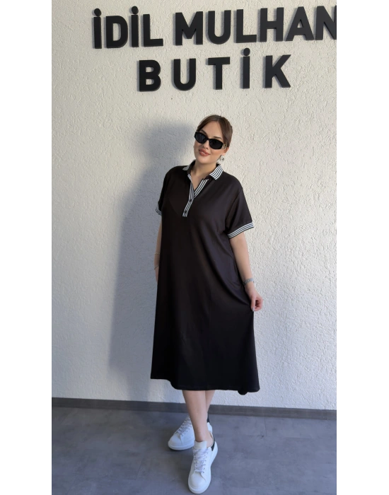 Siyah Ribana Detaylı Günlük Elbise