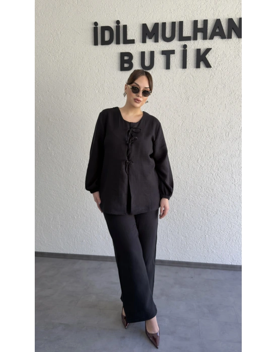 Siyah Önü Bağcıklı İkili Takım