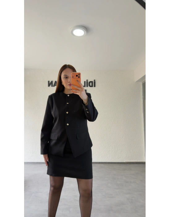 Siyah Klasik Kesim Ceket Ve Etek Premium Takım