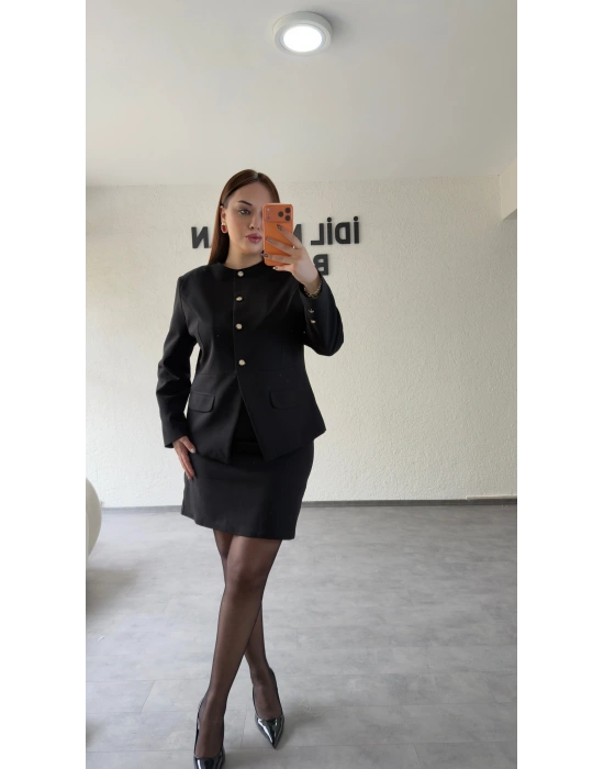 Siyah Klasik Kesim Ceket Ve Etek Premium Takım