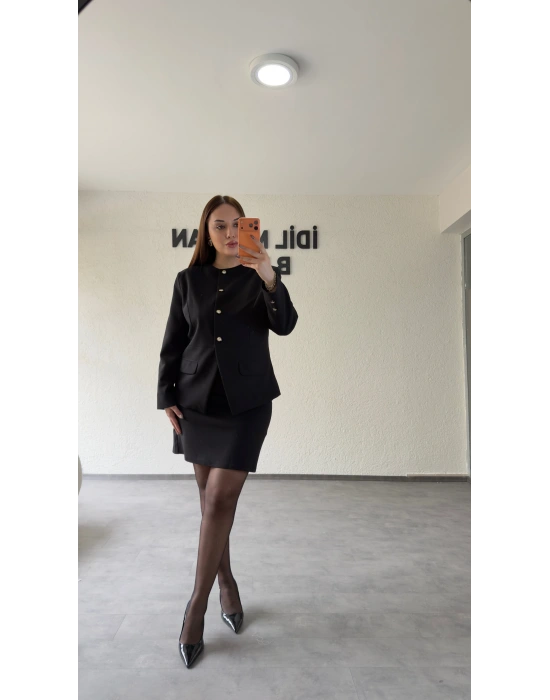 Siyah Klasik Kesim Ceket Ve Etek Premium Takım