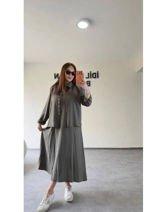 Haki Askılı Elbise Çıkarılabilir Gömlek Detaylı Takım