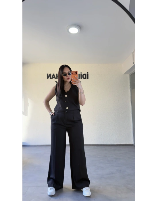 Siyah Premium Kumaş Palazzo Pantolon