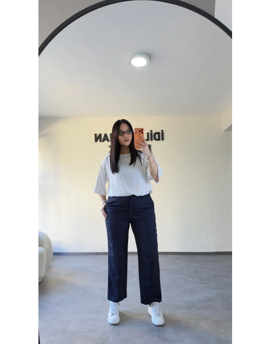 Lacivert Çizgili Premium Kumaş Pantolon