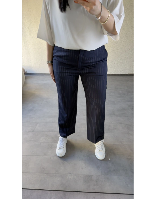 Lacivert Çizgili Premium Kumaş Pantolon