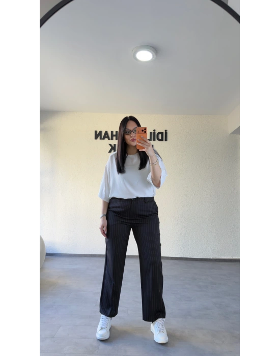 Siyah Çizgili Premium Kumaş Pantolon