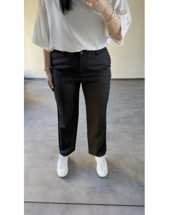 Siyah Çizgili Premium Kumaş Pantolon