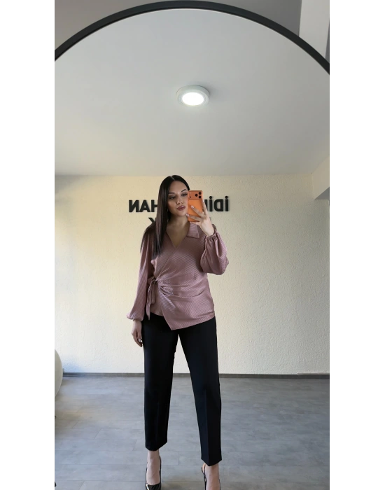 Gül Kurusu Yan Bağlamalı Nispet Kumaş Bluz