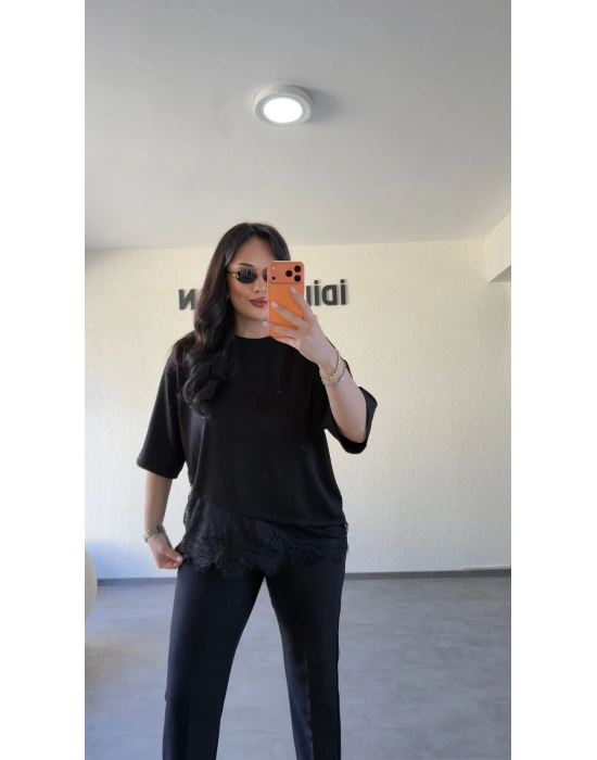 Siyah Dantel Detaylı Tasarım Bluz