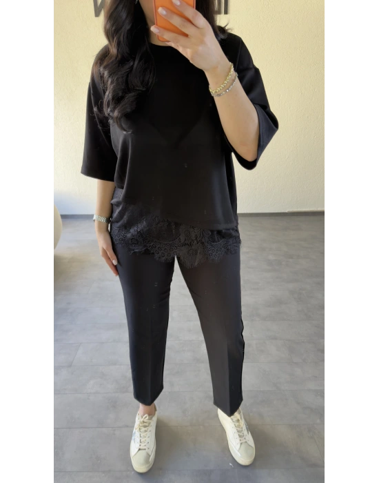 Siyah Dantel Detaylı Tasarım Bluz