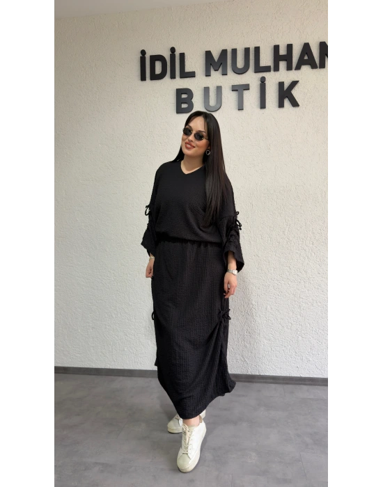 Siyah Kol Ve Etek Ucu Büzgülü Ayarlanabilir Takım