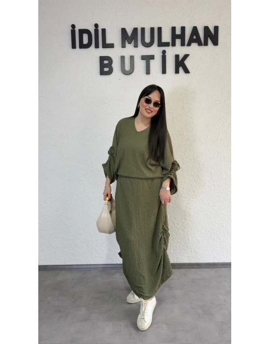 Haki Kol Ve Etek Ucu Büzgülü Ayarlanabilir Takım