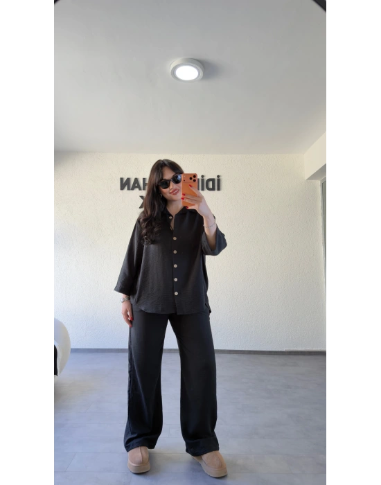 Siyah Rahat Kesim Gömlekli Pantolon Takım