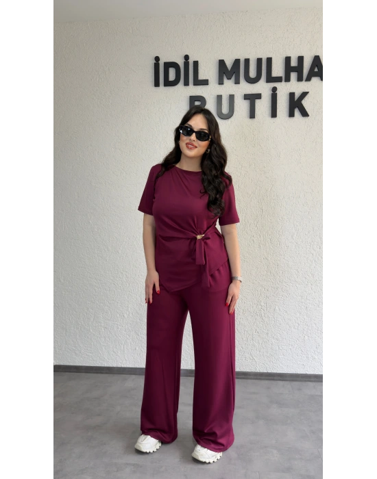 Bordo Aksesuar Detaylı İkili Takım