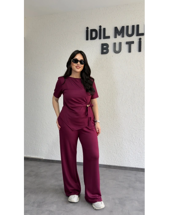 Bordo Aksesuar Detaylı İkili Takım