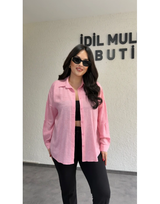 Pembe Dokulu Kumaş Salaş Gömlek