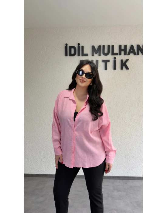 Pembe Dokulu Kumaş Salaş Gömlek
