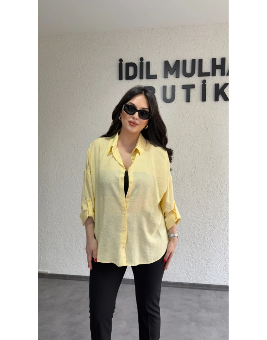 Sarı Dokulu Kumaş Salaş Gömlek