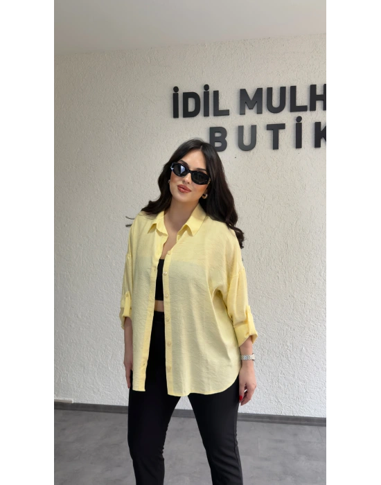 Sarı Dokulu Kumaş Salaş Gömlek