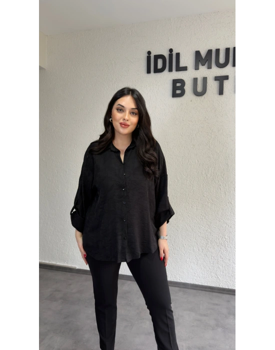 Siyah Dokulu Kumaş Salaş Gömlek