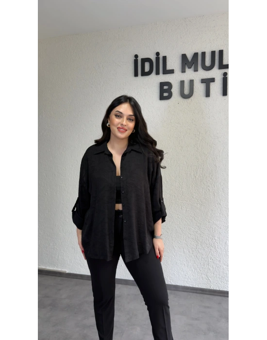 Siyah Dokulu Kumaş Salaş Gömlek
