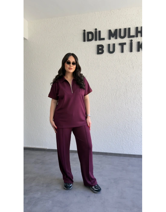 Bordo Polo Yaka Rahat Kesim Takım