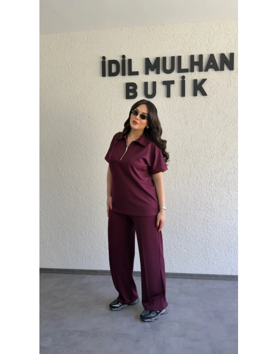 Bordo Polo Yaka Rahat Kesim Takım